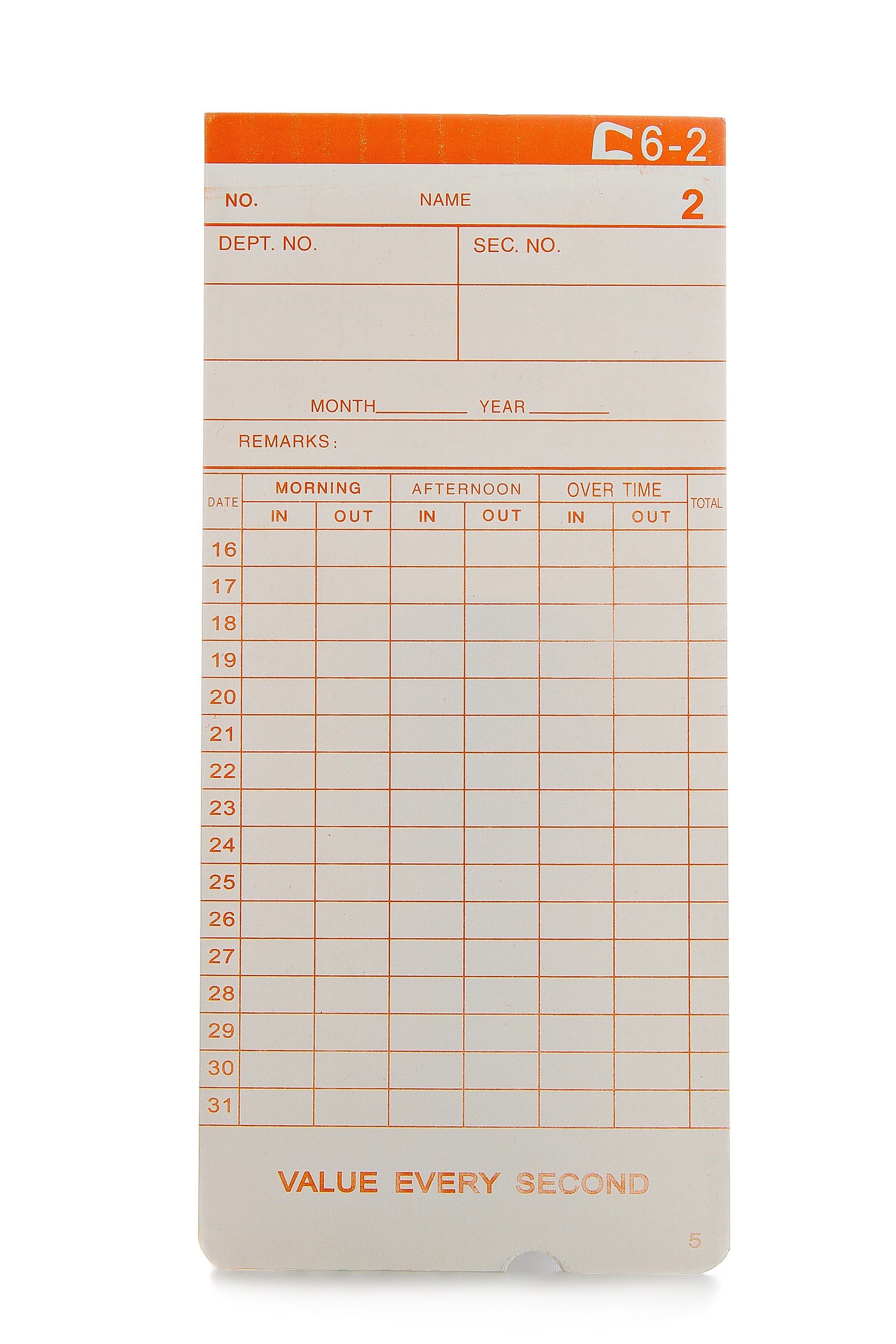 Monthly Clocking in Card Rear